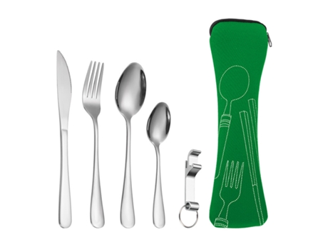 Utensilios portátiles elegantes - Cubiertos de acero inoxidable de alta calidad con caja de almacenamiento - verde