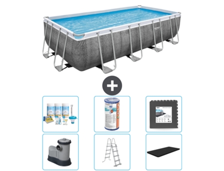 Piscina BESTWAY Rectangular Power Steel - Estampado Ratán - 549 x 274 x 122 - Incluye Bomba - Escalera - Cobertor Accesorios CB31