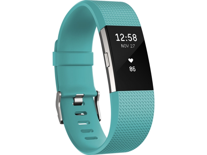 Pulsera De Actividad fitbit charge 2 pequeña turquesa ritmo y plata reloj fb407stes celeste metalizada electronica fb407steseu cerceta smartband talla bluetooth hasta 5