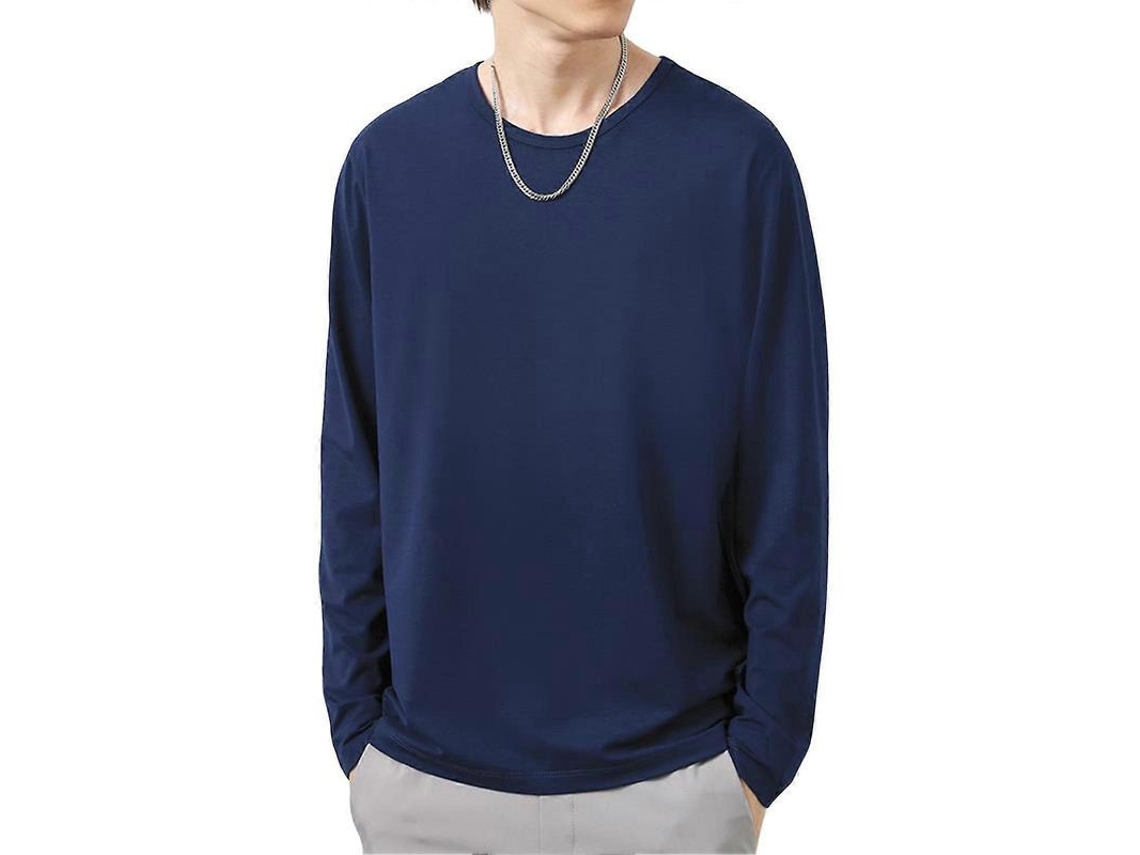 Camiseta De Manga Longa De Gola Redonda Para Homem, Outono, Blusa Interna, Poliéster, Tamanho 5xl, Cor Azul Marinho