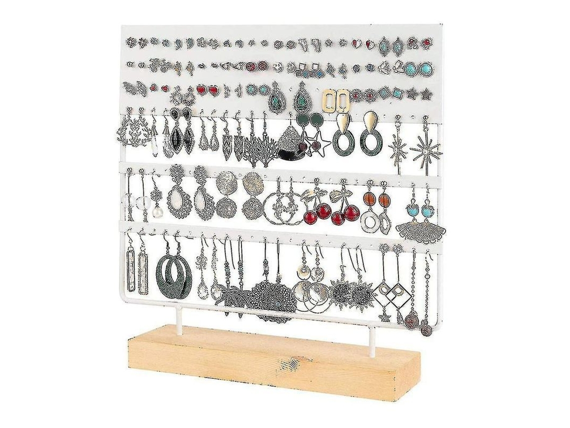 Soporte Organizador De Joyas Para Pendientes Con Orificios. Material: Madera Y Metal.
