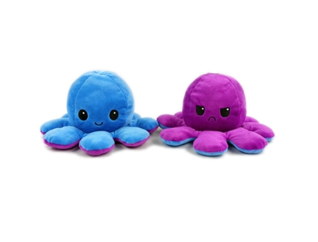 Simulación Suave de Doble Cara Feliz Triste Enojado Muñeco de Pulpo de Peluche de Juguete Azul Púrpura