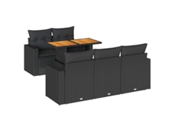 Conjunto de sofá de jardín de 6 piezas con cojines de mimbre, negro, EXCLUSIVO DE LA CASA (6 piezas)