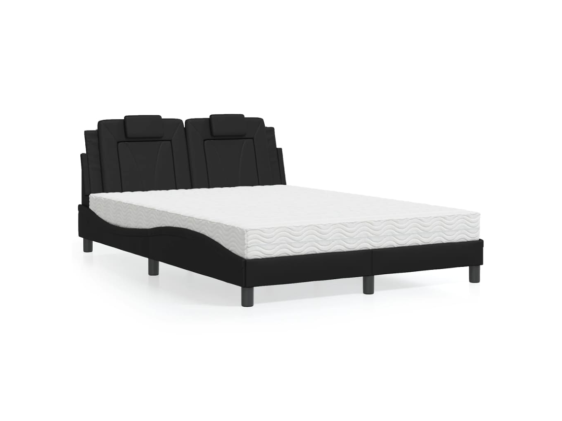 Cama Con Colchón Cuero Sintético Negro 120x200 Cm