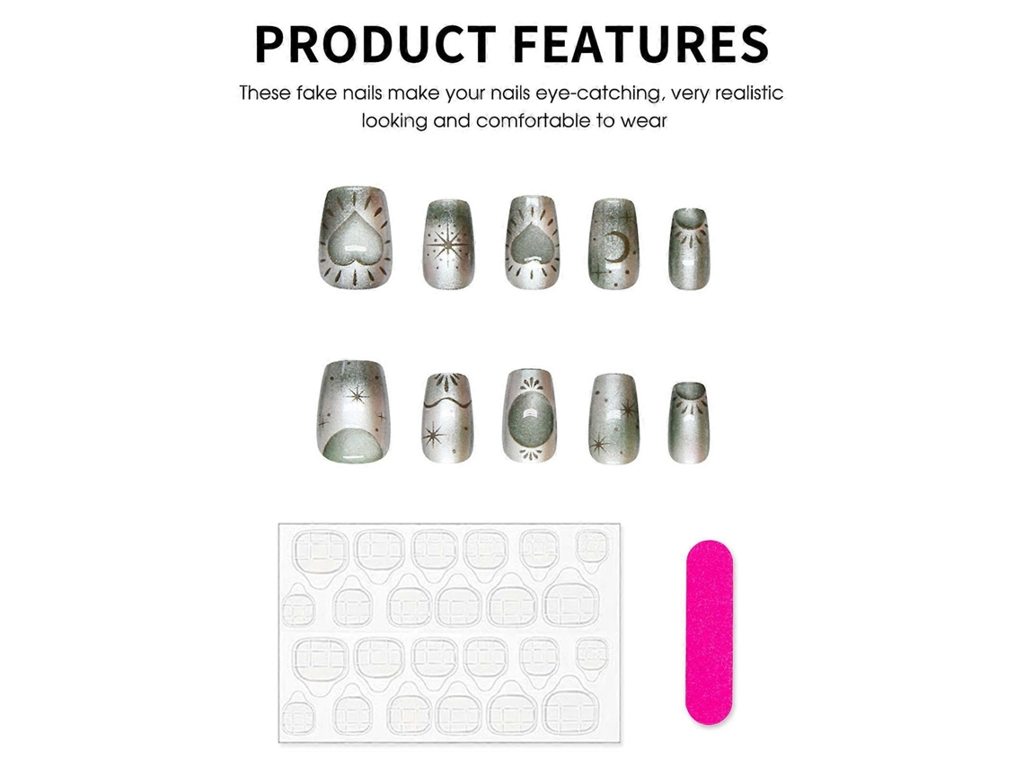 Uñas postizas plateadas con purpurina decorativa, naturales e irrompibles, fáciles de usar para decorar tus uñas. Nostalgia88