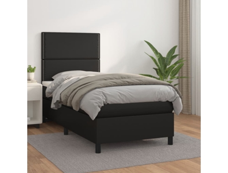 VIDAXL Cama con somier (Negro - Cuero artificial - 203 x 90 x 128 cm)