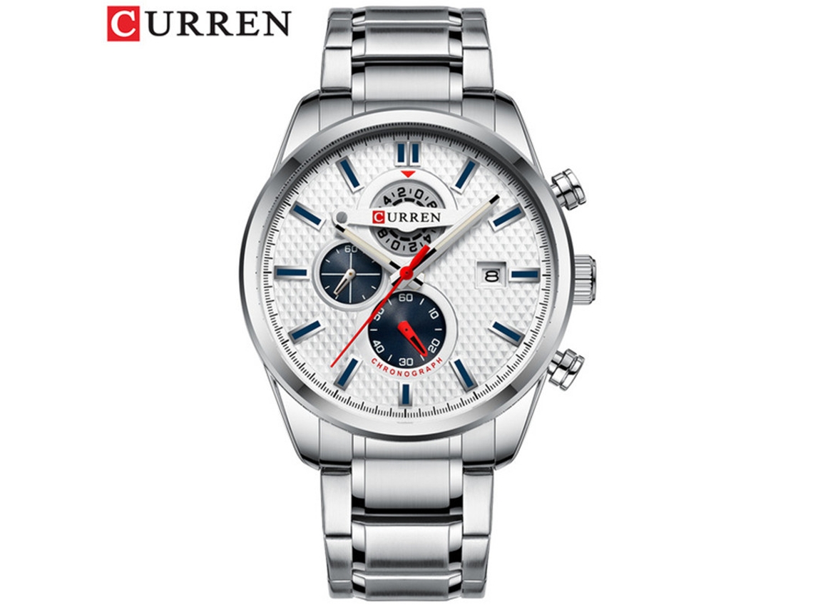 Reloj De Pulsera Moderno Para Hombre (blanco Plateado) Resistente Al Agua, Con Seis Manecillas Y Correa De Acero Inoxidable Multifuncional.
