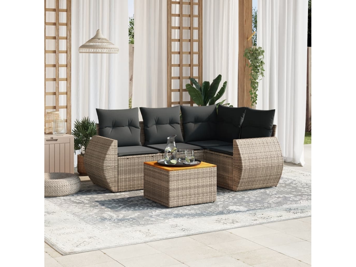 Conjunto de sofás de jardín de 5 piezas DKD Home Decor con cojines de mimbre gris