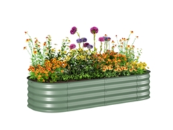 Macetero exterior de acero galvanizado con base abierta y bordes de seguridad, 150x62x30 cm, verde.