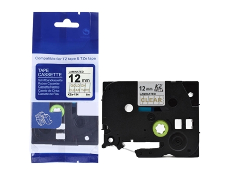 Cinta de etiquetas compatible con la impresora Brother P-Touch (Oro sobre transparente - 12 mm)