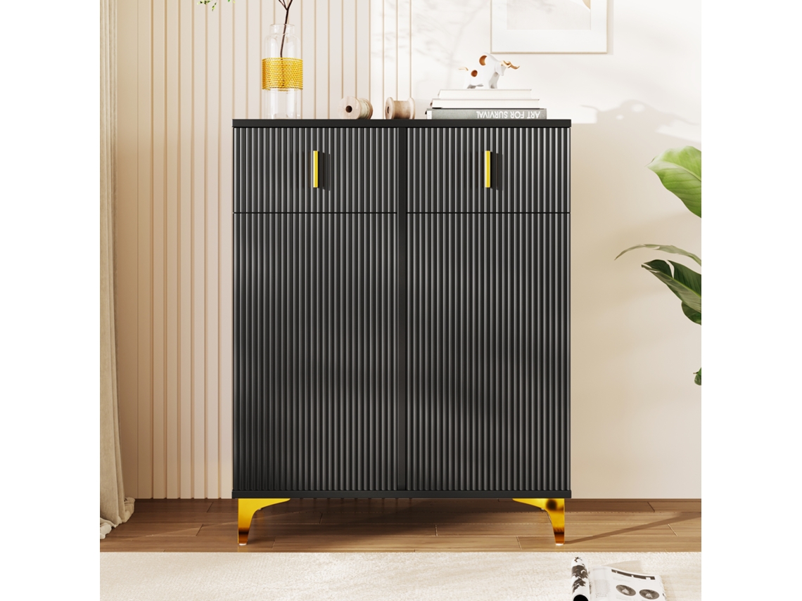 Aparador moderno con 2 puertas y estantes ajustables y 2 cajones en estilo negro