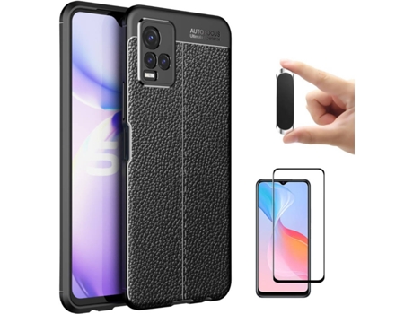 Funda + Protector de Pantalla + Soporte Magnético Vivo Y21 Rugged Leather Negro