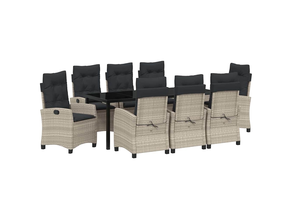 Conjunto de comedor de jardín de 9 piezas de mimbre PE gris claro EXCLUSIVO DE MAISON
