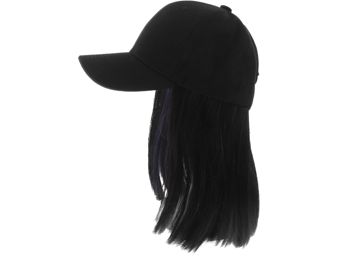 Gorra De Béisbol Negra Para Mujer Con Cabello Integrado, Gorra Ajustable Para Pelucas