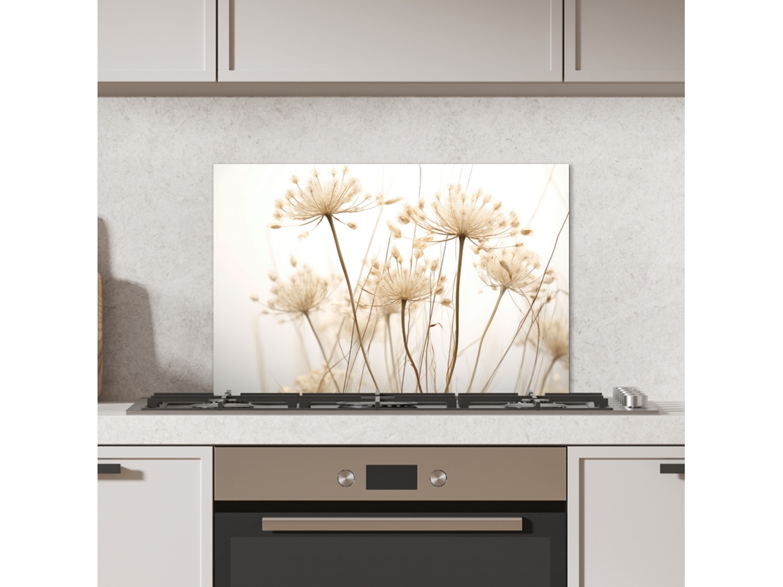 Panel Antisalpicaduras Cocina Flores - Blanco - Luz Solar 60x40 Cm