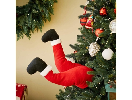 Pies rellenos de felpa con zapatos, atascados en la decoración del árbol de Navidad Adorno decorativo de piernas de Papá Noel relleno