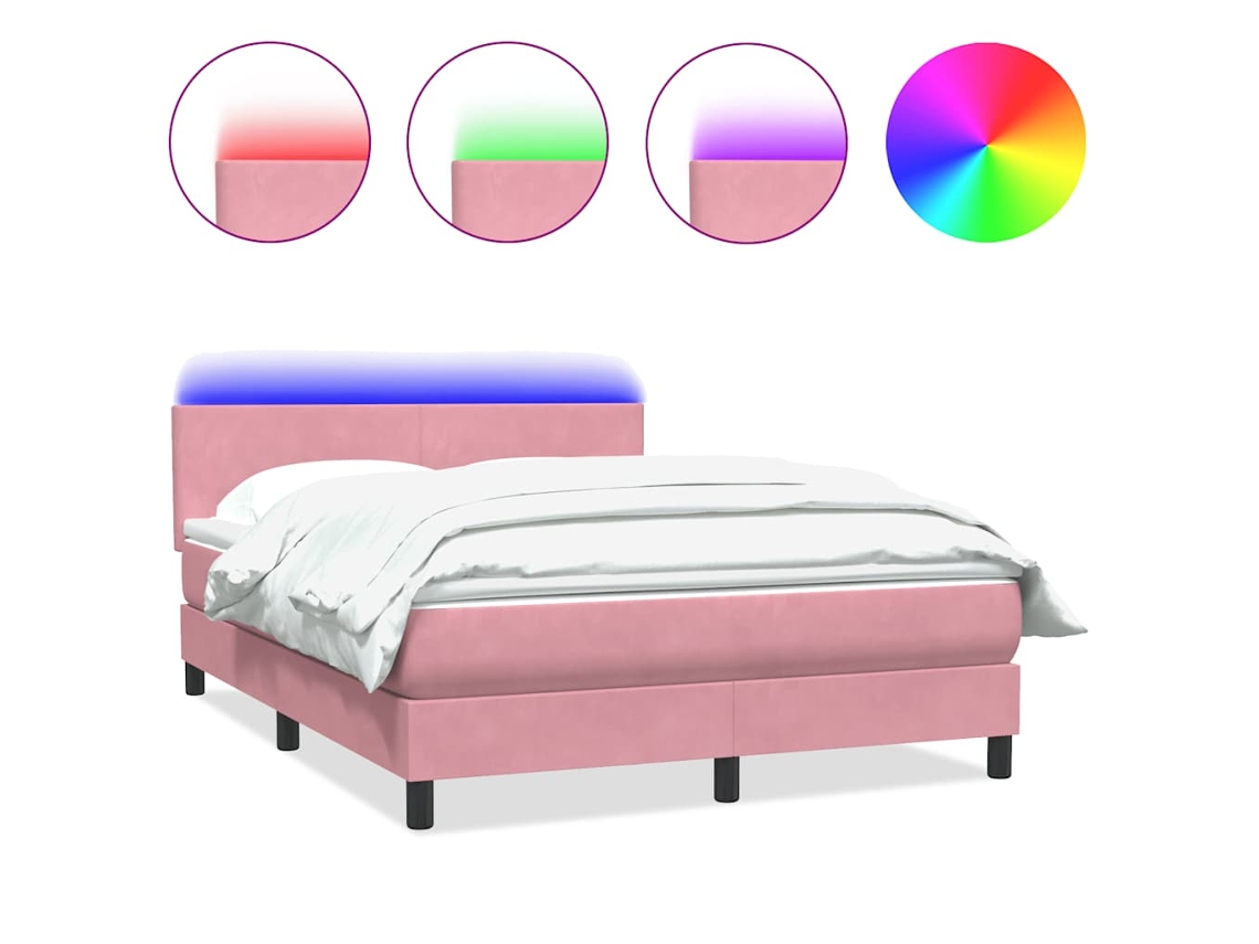 Maison Exclusive - Cama Box Spring Con Colchón Y Led Terciopelo Rosa 140x220 Cm