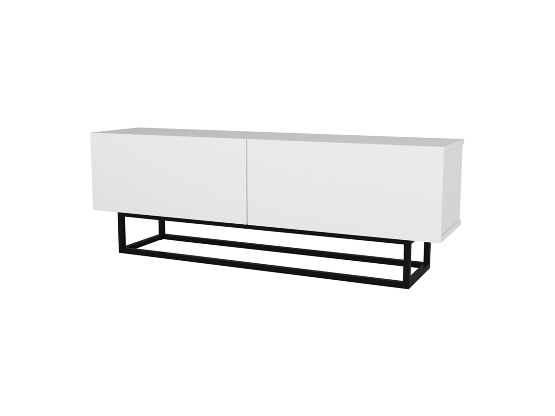 Mueble de TV bajo Nolven con 2 puertas, estructura corta, 135x32x47 cm, blanco, [EN.CASA]