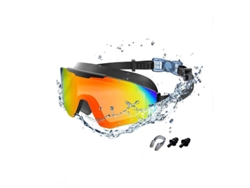 Gafas de natación infantiles 2500 negras con detalles rojos (incluye estuche, pinza nasal y protectores auditivos).