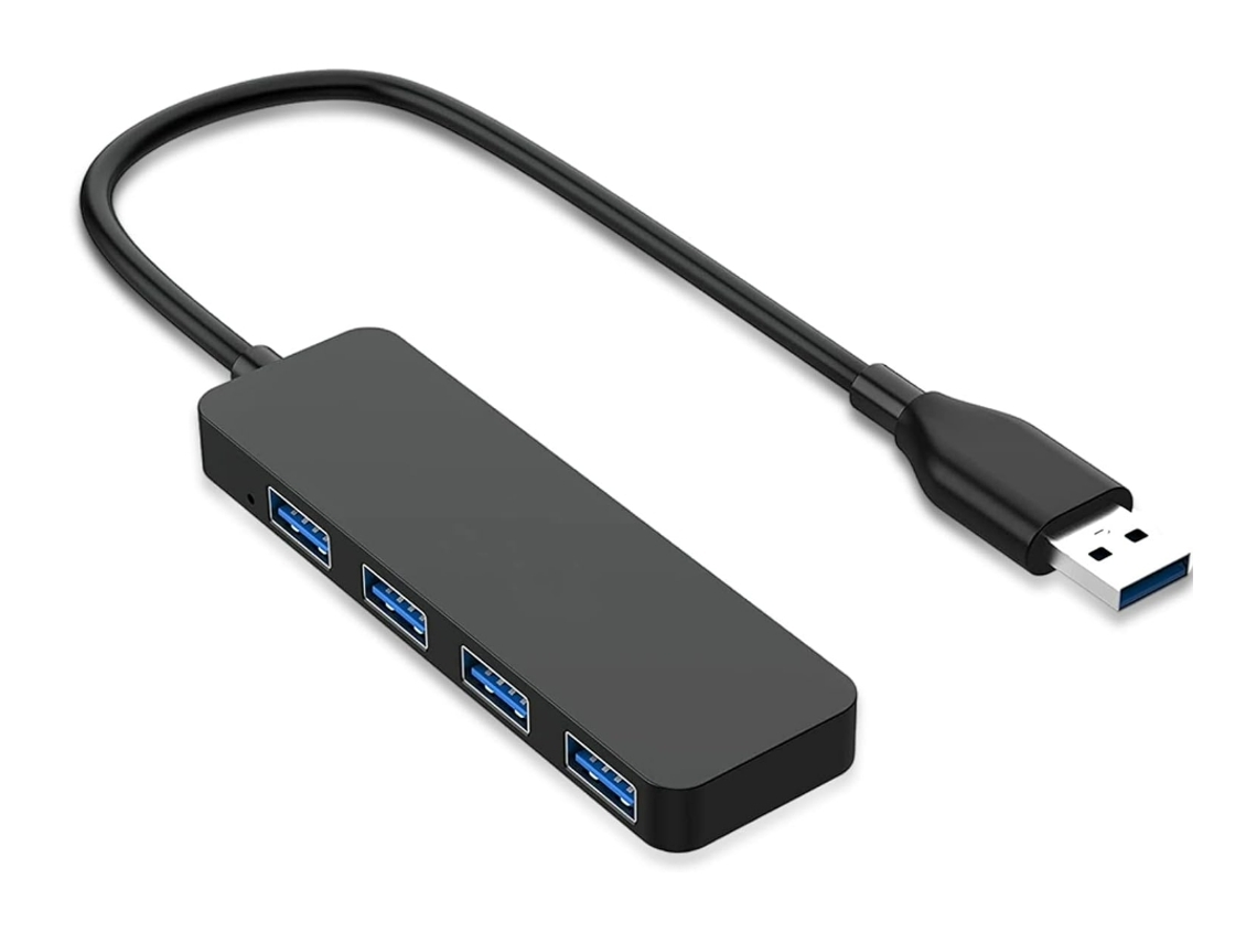Concentrador USB delgado multipuerto de datos USB 3.0 de 4 puertos, adaptador de cable extensor USB para MacBook, Mac, IMac, portátil y PC, color negro Gusshious