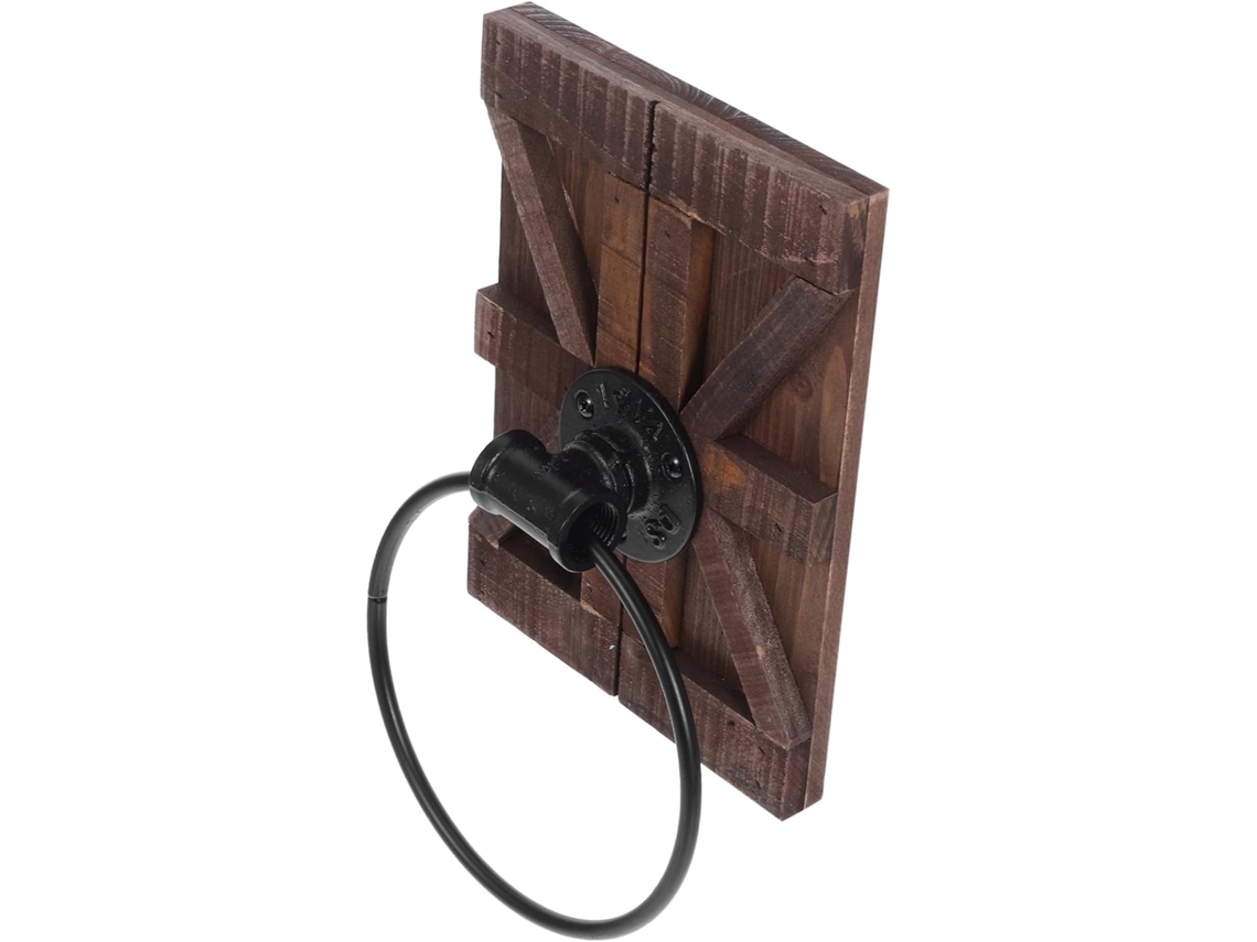 Toallero De Hierro Para Pared Con Soporte De Madera Y Anilla Para Colgar, Ideal Para El Baño.