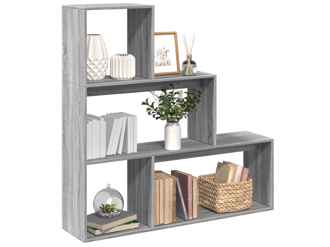 Estantería | Librería | Armario De Libros Divisora 3 Niveles Madera Gris Sonoma 123x29x123 Cm