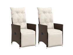 Sillas de jardín reclinables de 2 piezas DKD Home Decor con cojines de mimbre marrón