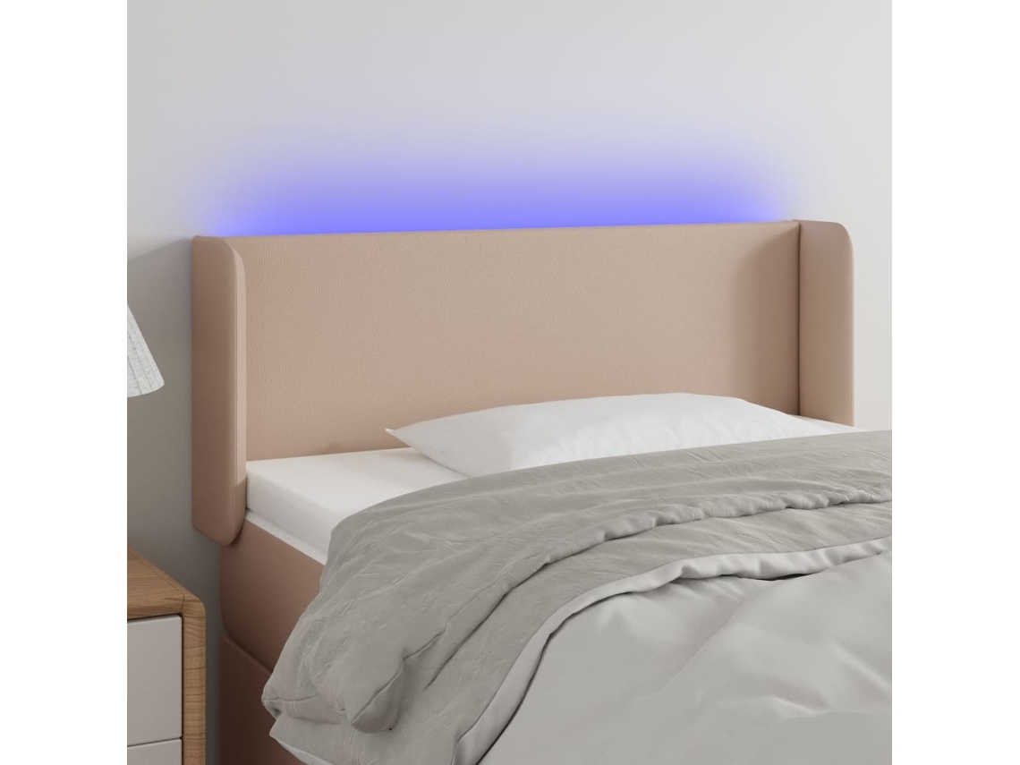 Cabecero Con Led Cuero Sintético Color Capuchino 93x16x78/88 Cm