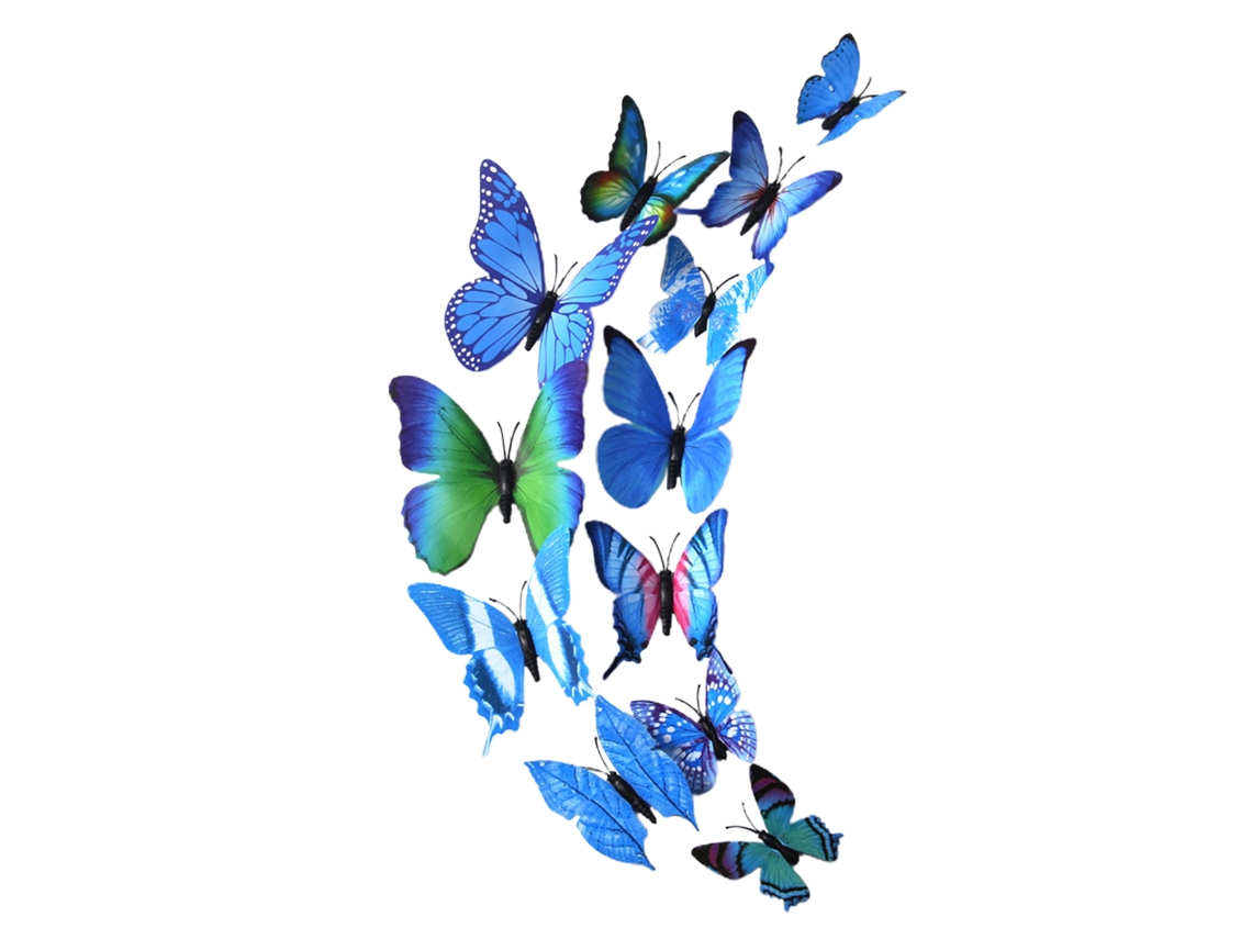 Adhesivo decorativo de pared con mariposa azul magnética 3D