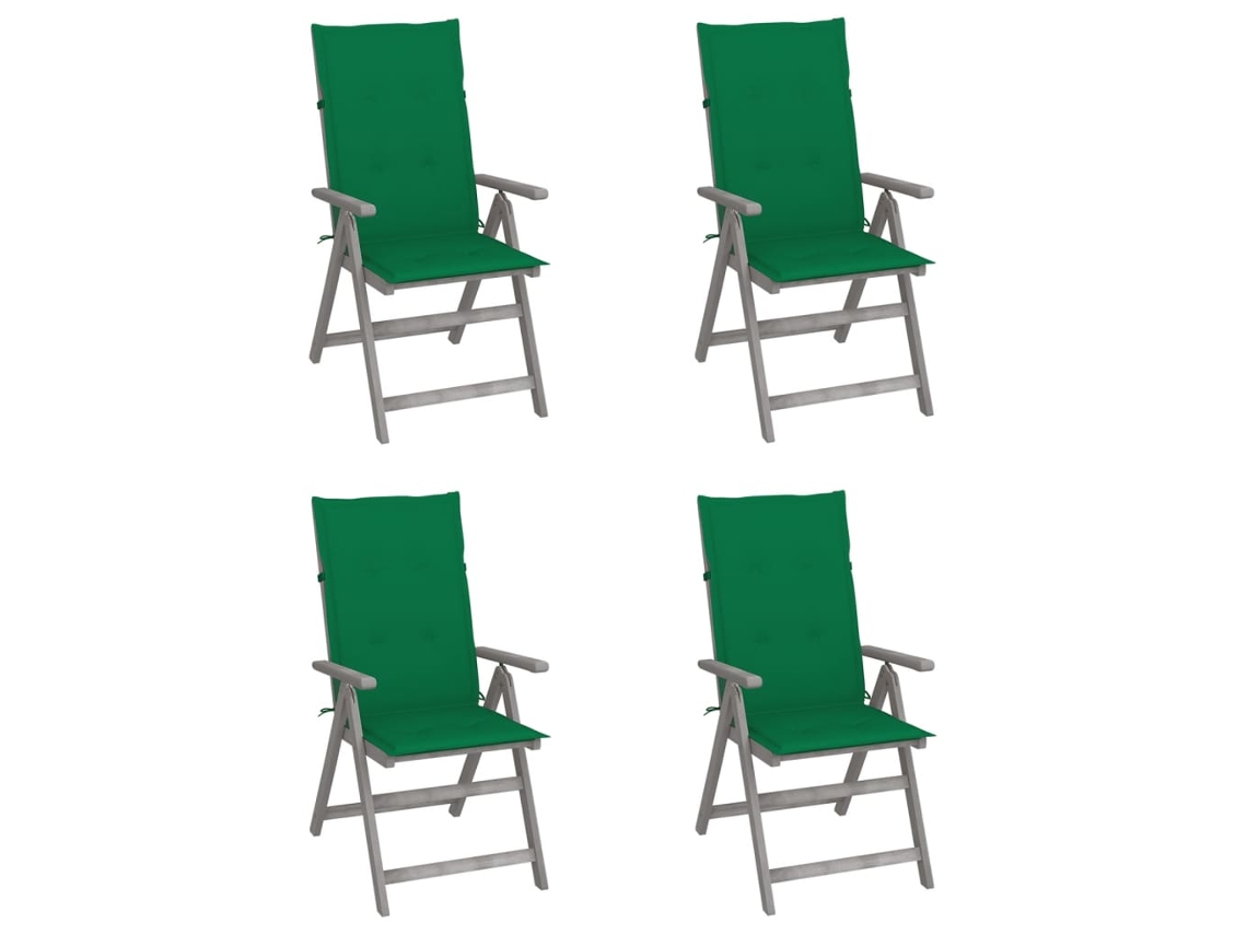 Sillas de jardín reclinables DKD Home Decor de 4 piezas con cojines, acacia maciza