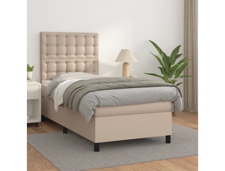 VIDAXL Cama con somier (Marrón - Cuero artificial - 193 x 90 x 128 cm)