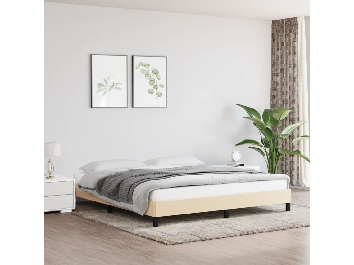 Cama Sin Colchón Tela Color Crema 160x200 Cm