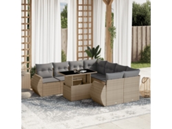 Conjunto de sofá de jardín de 9 piezas con cojines, mimbre sintético beige, Dkd Home Decor
