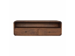 Consola flotante de madera maciza marrón, 2 cajones y 1 estante, color marrón oscuro, muebles artesanales.