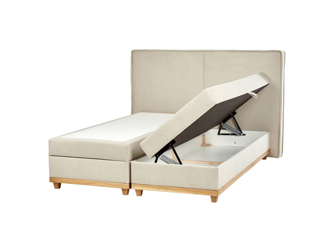 Cama Continental BELIANI Dynasty de poliéster color crema, 180 x 217 x 122 cm