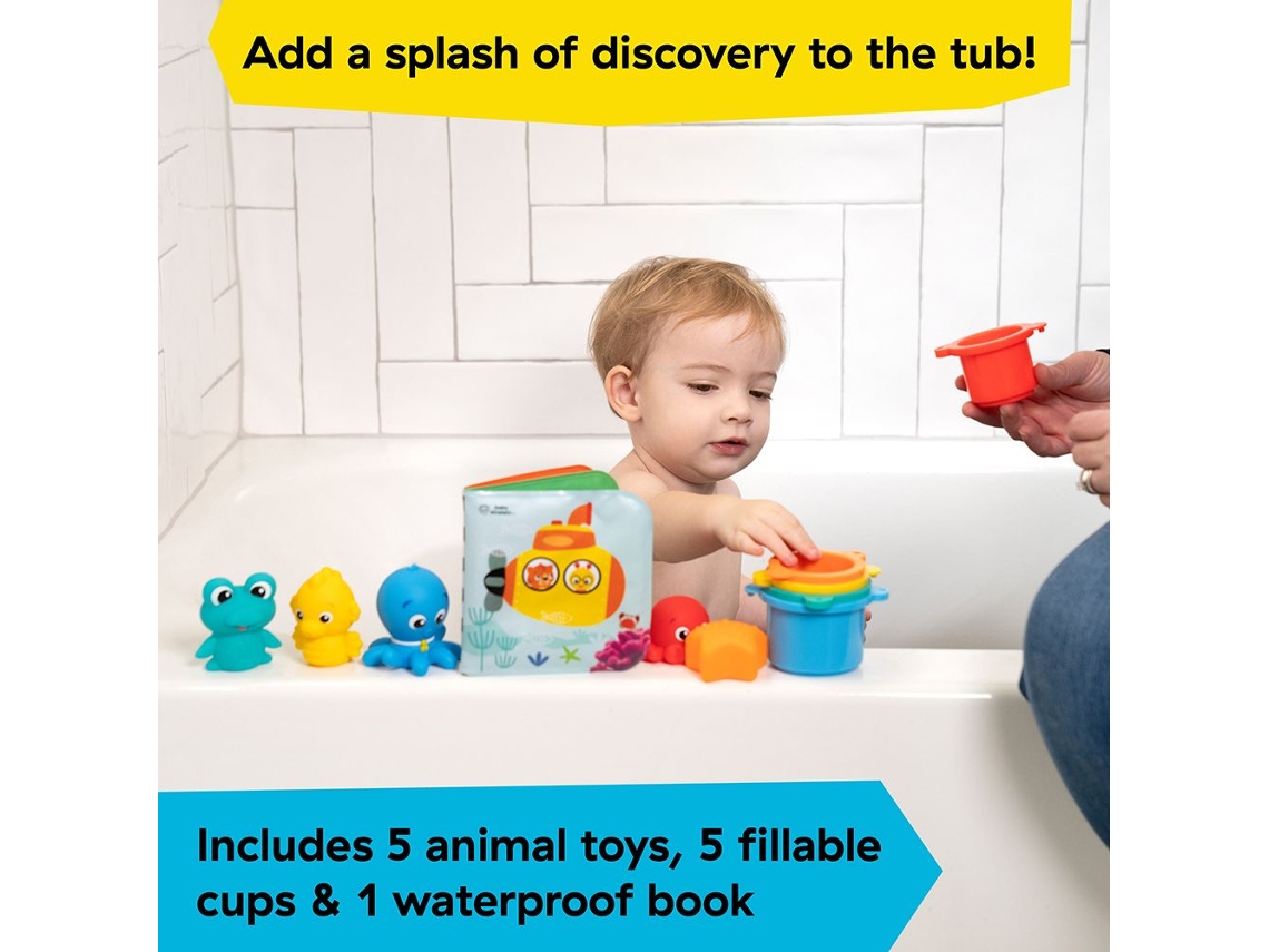 Juguetes de baño Baby Einstein Opus Bath Pals, juego de baño multicolor de 11 piezas.