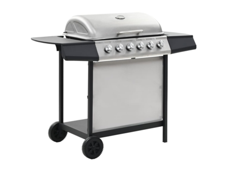 vidaXL Barbacoa portátil de gas con 6 zonas plateada acero inoxidable