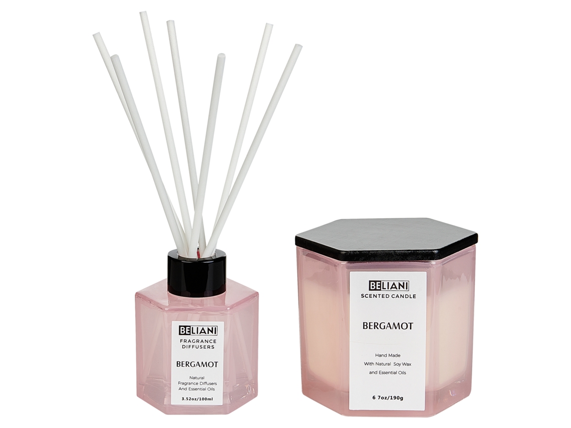 Vela aromática con difusor de fragancia BELIANI Classy tint de Cera de soja Rosa 7x7x9