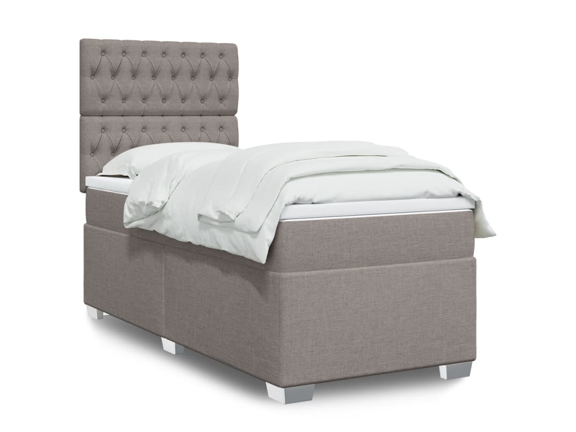 Cama Box Spring Con Colchón Tela Gris Taupe 90x190 Cm