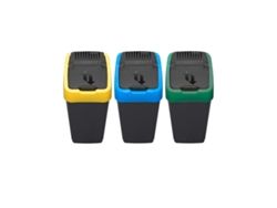 Pack de 3 Contenedores de Reciclaje de 18L con Tapa Basculante de Plástico Negro Jardin202