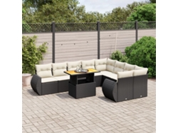 Conjunto de sofá de jardín de 10 piezas con cojines en mimbre sintético negro de DKD Home Decor