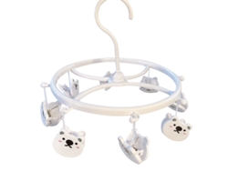 Colgador de plástico para secar calcetines, ropa interior y objetos pequeños, con clip, diseño de oso blanco, ideal para el hogar, el dormitorio o para estudiantes.