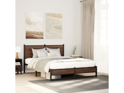 Estructura De Cama Sin Colchón Metal Marrón Roble 150x200 Cm