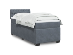 Cama Box Spring Individual Con Colchón Terciopelo Gris Oscuro