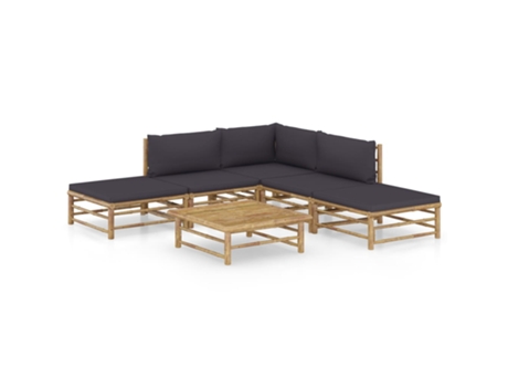 MAISON EXCLUSIVE - Set de muebles de jardín 6 piezas bambú con cojines gris oscuro