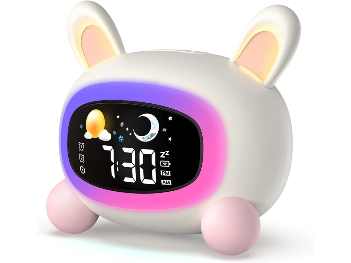 Reloj despertador LED educativo, 5 núcleos de luz, 5 tipos de música, función de repetición, día/noche