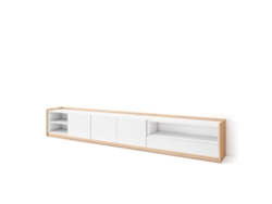 Mueble para TV, 310x37x50cm, para televisores de hasta 80'', color blanco y roble claro.