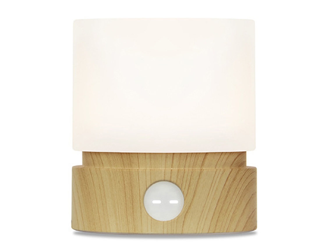 Lámpara de mesa LED cilíndrica con temporizador (efecto madera)