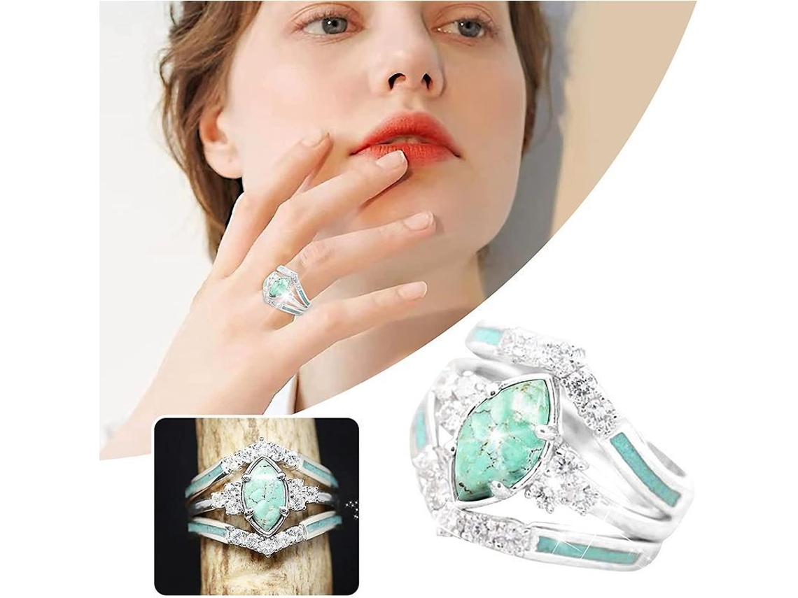 2026-anillo De Plata Esterlina Con Turquesa Natural Y Diamantes Joyería Simple Y Moderna Accesorio Popular Regalo Ideal