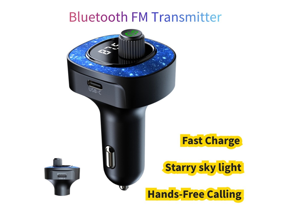Transmisor de FM YIZHOOD C41 Kit de coche inalámbrico usbA TypeC Auto Radio Mp3 con luz atmosférica de cielo estrellado negro